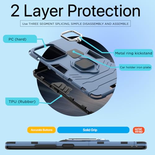 Image of Pikkme D5 Tough Armor Bumper Case | 360 Protection Case | Ring Holder Stand Back Cover for Oppo Reno 13 5G (Blue)