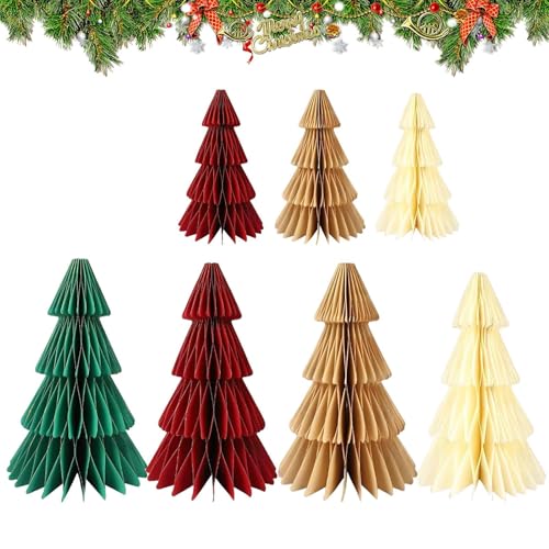 Zestivra Árbol de Navidad de papel | Decoración de mesa de 8 piezas - Árbol de Navidad artificial para la mesa | Para invierno, cocina, habitación, vacaciones, apartamento, granja, chimenea, escaleras