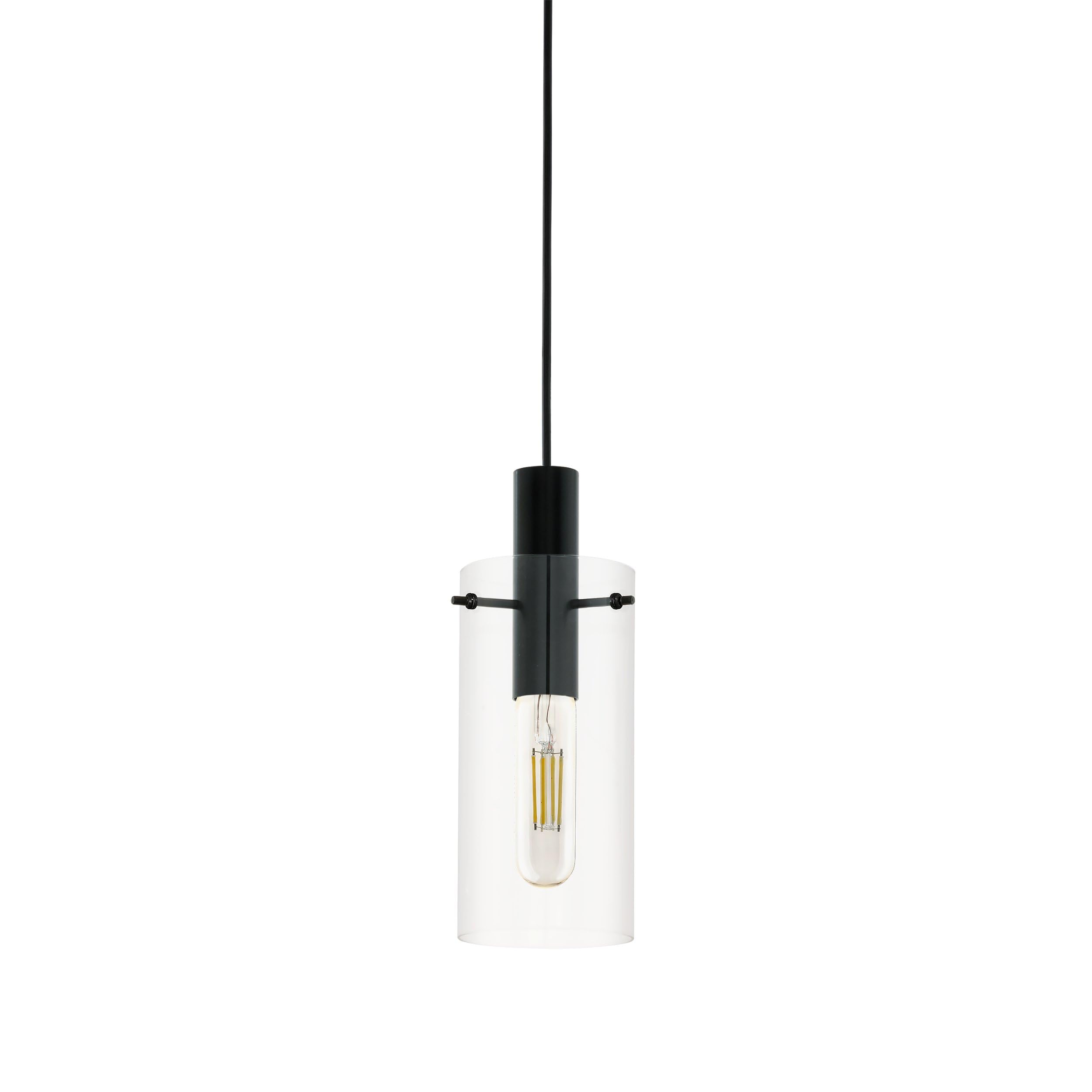 Eglo Lámpara colgante Montefino, lámpara suspendida de una luz, lámpara de techo de metal negro y cristal transparente, lámpara de comedor, lámpara de salón colgante con casquillo E27