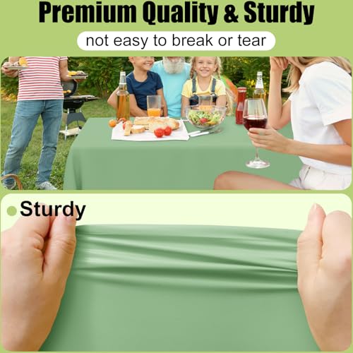 Image of Smiry Disposable Table Cloth 3 Pack, 84 Inch Round Waterproof Plastic Tablecloth, Decorative Round Table Covers for Party, Birthday, Picnic, Sage Green