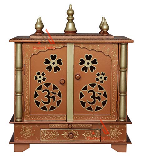 Mandir de madera pintada a mano templo hindu dorado altar de meditacion con puertas y luces 3