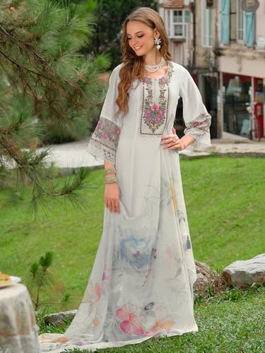 Image of INDO ERA Women's A-Line Silk Blend Floral Embroidered Kurta & Pant with Dupatta Set (IEOUT10970)