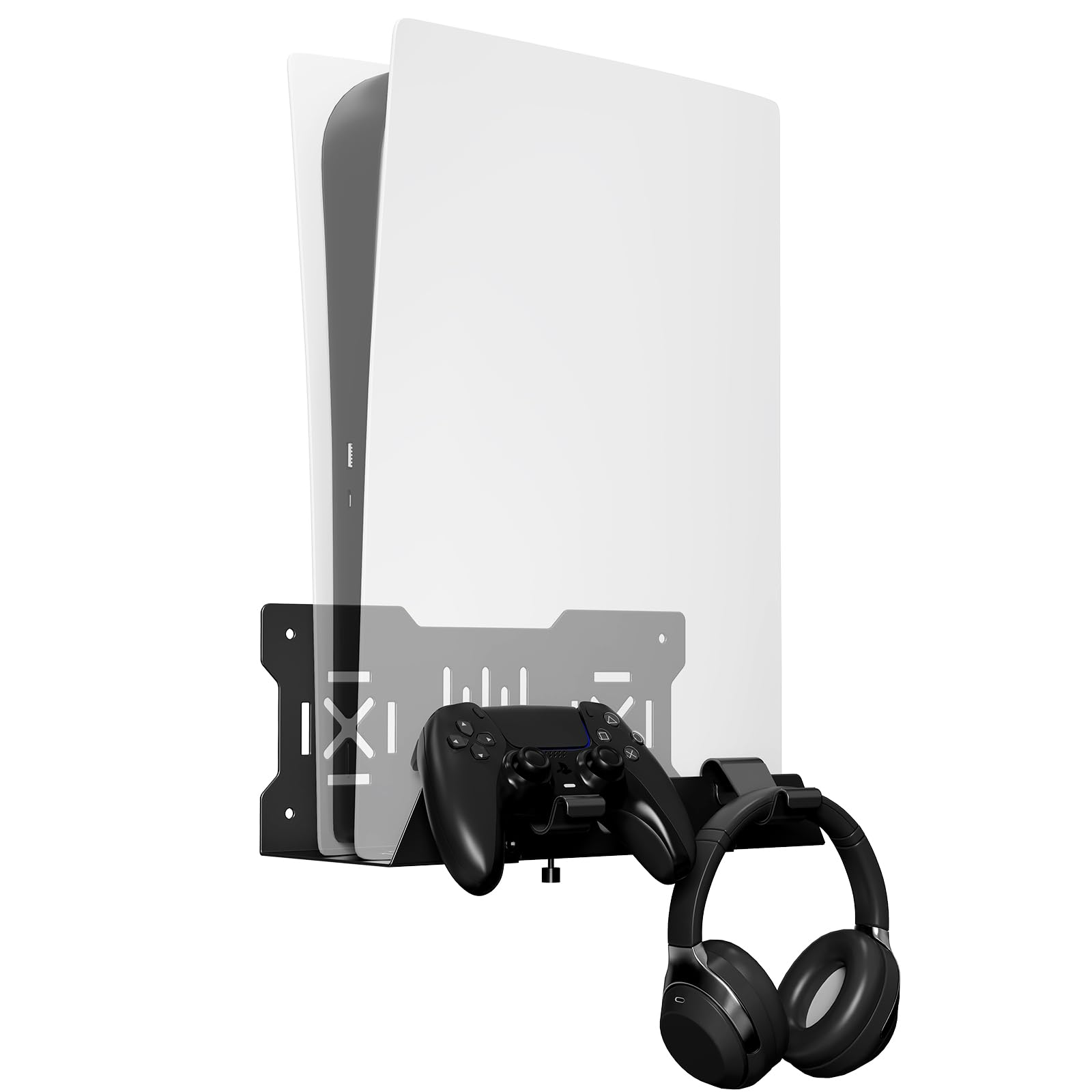 Uchwyt ścienny do serii Ps5 i Ps4, kompatybilny z Ps4 Original, Ps4 Slim/Pro, Playstation 5 Slim/Pro i Playstation 5 Digital Edition, może pomieścić dwa kontrolery (czarny)