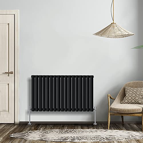 NRG Modern Radiator Black 600x1003mm Single Oval Panel Heater Interior Designer Horizontal Bathroom Radiators