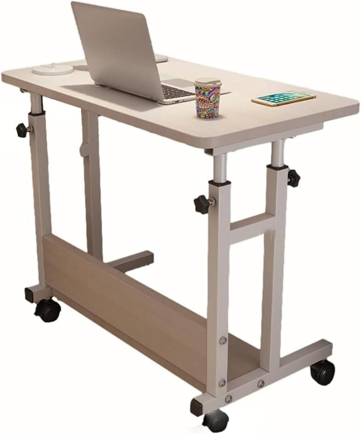 CGCSYZ Mobile Laptop Desk Sit-Stand Adjustable Height sit to Stand Table Rolling Portable Standing Pneumatic Desks Overbed with Wheels, Natural, 80 * 40cm (Natural 60 * 40cm)
