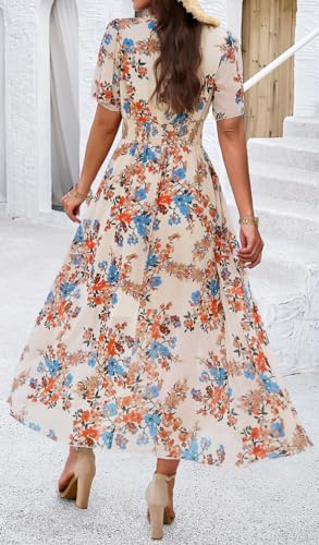 Image of Sister Amy Women's Boho Floral Print Square Neck Beach Party Flowy Ruffle Midi Dress