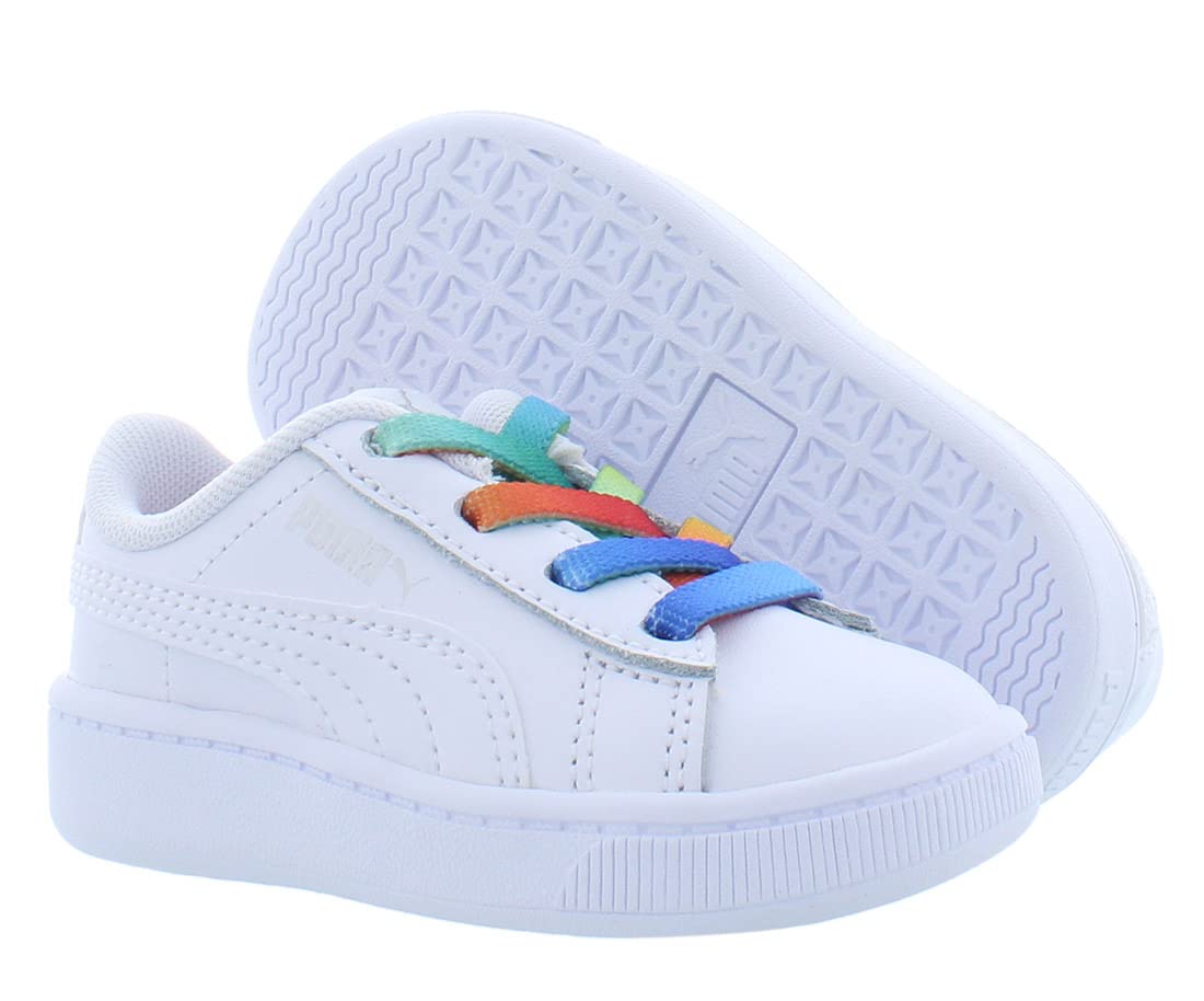 Puma Vikky V2 L Rainbow Infant/Toddler Shoes Size 4, Color: Puma White/Puma White/Silver