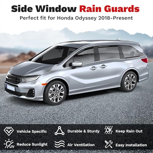 Image of Canvcle Window Visors Rain Guards for 2018-2026 Honda Odyssey Accessories | Outside-Mount Tape-On Side Window Wind Deflectors Vent Visors Shades Rainproof Black 4PCS