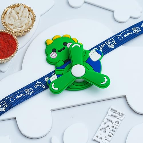 Image of eCraftIndia Cartoon Design Rakhi for Kids Girls Boys with Best Bro Ever Fridge Magnet | Raksha Bandhan Kids Rakhi for Brother Bhaiya Bhai | Roli Chawal Pack