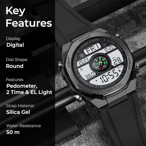 Image of SKMEI Men Watch Compass Pedometer Calories Sport Watch LED Digital Stopwatch Boy Digital Sport Wristwatch