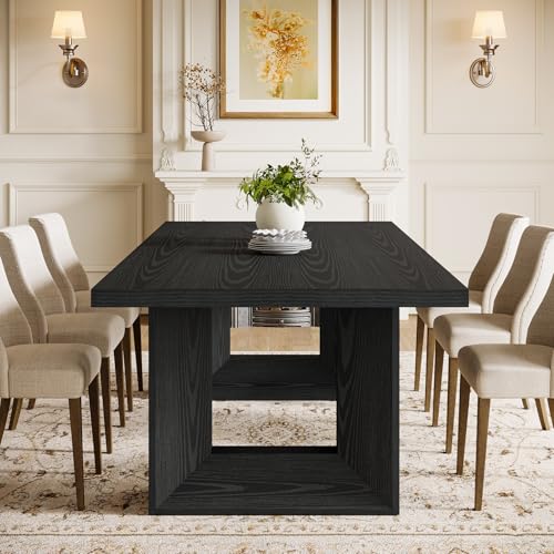 Image of Tribesigns Black Dining Table, 63-Inch Farmhouse Kitchen Table | Strong Geometric Frame for Kitchen, Dining, Living Room, Office, Black