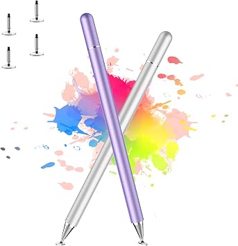 Stylus Pen for iPad, LUNTAK Stylus Pens for Nintendo Switch/Apple/iPhone/Ipad pro/Mini/Air/Android/Microsoft/Surface/All Capacitive Touch Screens Universal with 4 Replacement Tips Purple and Silver
