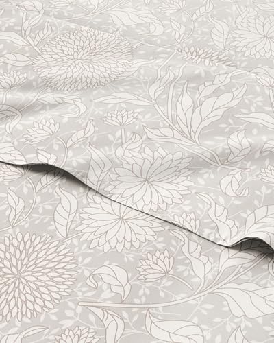 Image of Queen 4 Piece Floral Sheet Set - Soft, Breathable & Cooling - Beige Floral | 1 Flat, 1 Fitted & 2 Pillowcases w / Deep Pockets, Boho Botanical Floral Bedding, Breathable & Cooling, Wrinkle & Fade Free