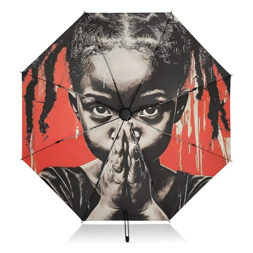 Parapluie automatique pliant noir de 46 pouces avec protection solaire UPF 50+ coupe-vent