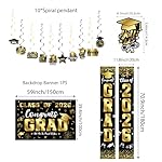 Graduation Decorations 2026 Set Black Gold, Congrats Grad Decor Set with Banner Backdrop Porch Sign,Hanging Swirls Honeycomb Centerpieces Balloons for Grad Party Decorations(Gold) - Image 3