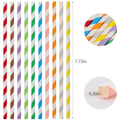 200 pitillos biodegradables de papel, 10 colores rayados miniatura 3