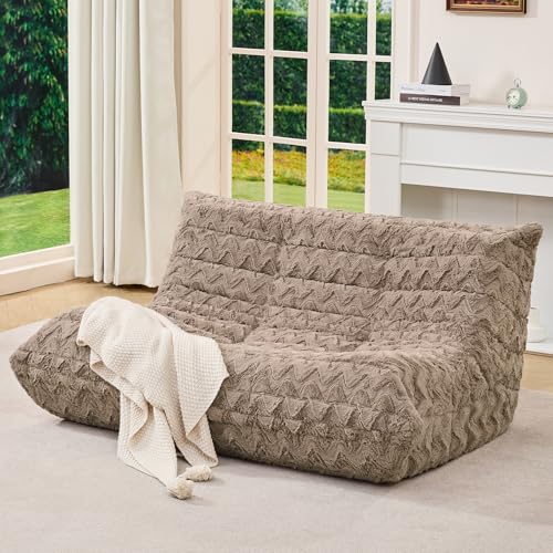 Image of Hobestluk Large Bean Bag Chair Faux Fur BeanBag Couch for Living Room | Brown Chevron, Loveseat,Ergonomic Design,Memory Foam,Anti-slip Bottom,No Assembly Required,Decorative Style for Living Room