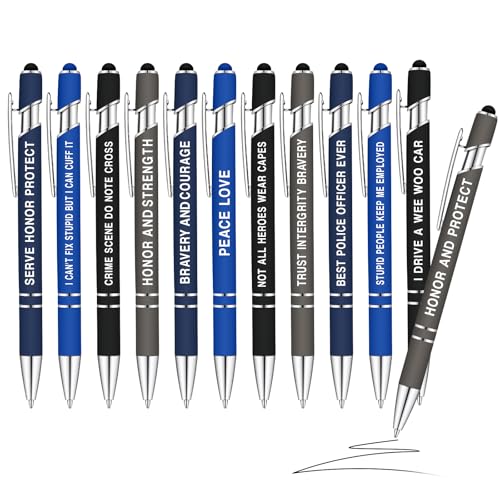 Sayglossy 12 Pcs Police Ballpoint Pens Inspirational Police Officer Black Ink Pens Bulk 1.0 mm Medium Point Smooth Writing Office Motivational Ballpoint for Men Women Police Uniform Office Business