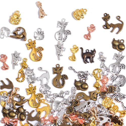 stino 100g Metal Pussy Charms for Jewelry Making Pet Cat Charms for Braclet Necklace Crafts