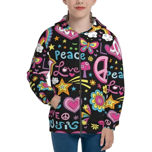 Peace Love and Dove Flower Power Kid Hoodies Boys Zip Up Sweatshirts Girls Pullover with Pocket3