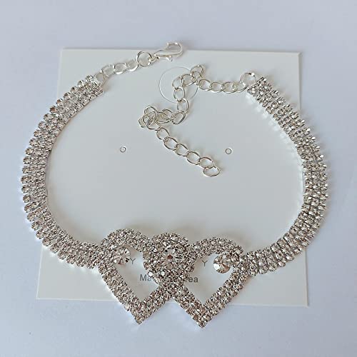 Mifynn Heart Ankle Bracelets For Women Girls Rhinestone Tennis Chain Love Heart Ankle Silver Foot Chain Crystal Anklet Beach Jewelry Adjustable 21+6Cm (Silver2) #TOP2