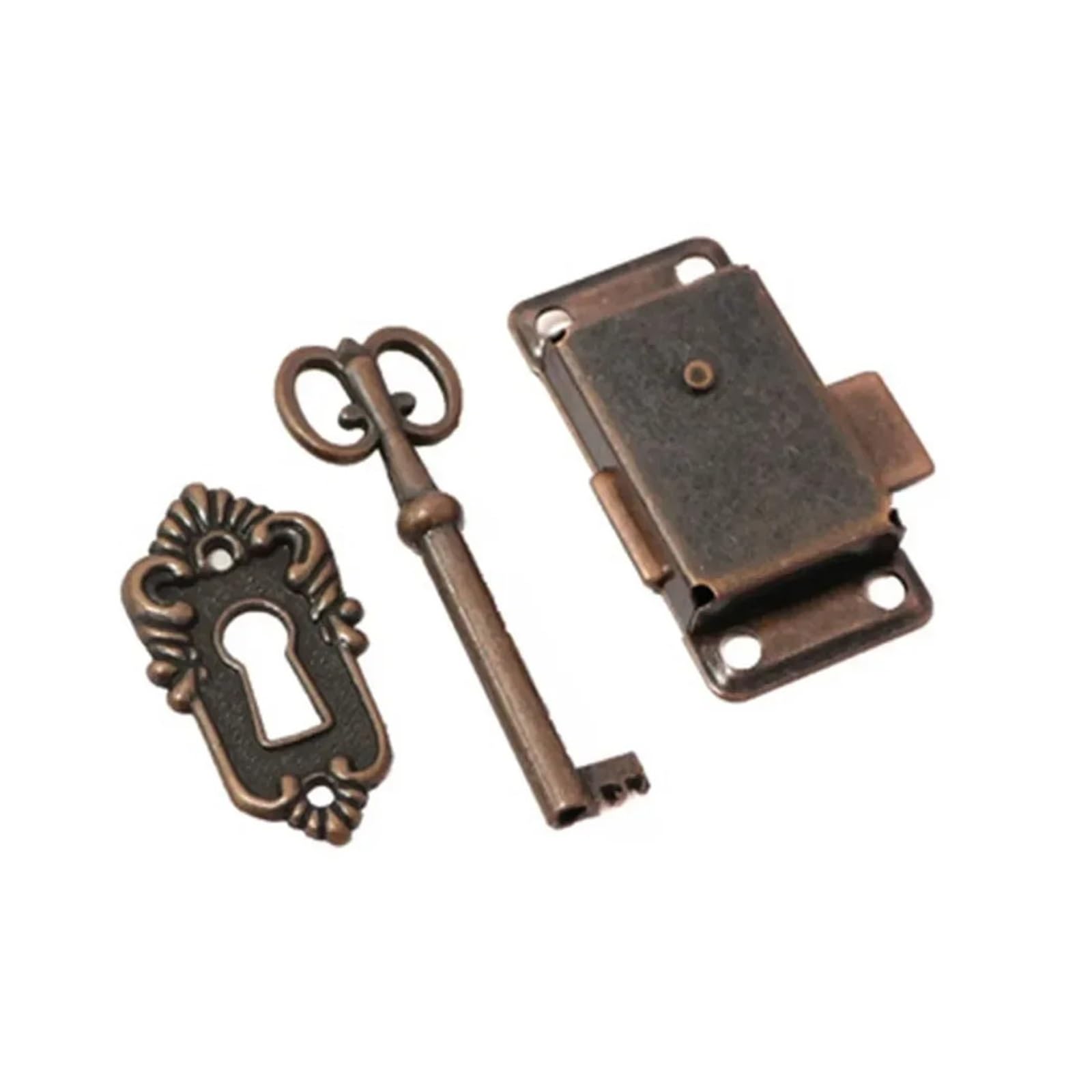 Jewelry Box Antique Bronze Lock Drawer Cabinet Wardrobe Cupboard Furniture Wooden Door Classic Set for Cabinets(Red Bronze)