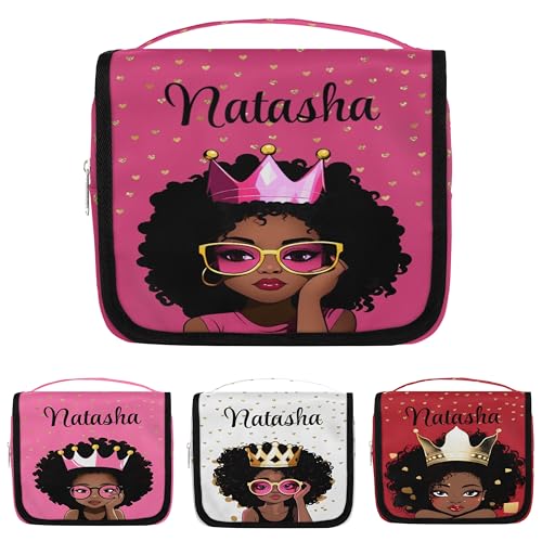 RIRIX Personalized Travel Toiletry Bag Cosmetic Bag for Women Girl, Custom Shaving Bag Make Up Bag Organizer for Man Boy Christmas Birthday Gift Hot Pink Afro Princess
