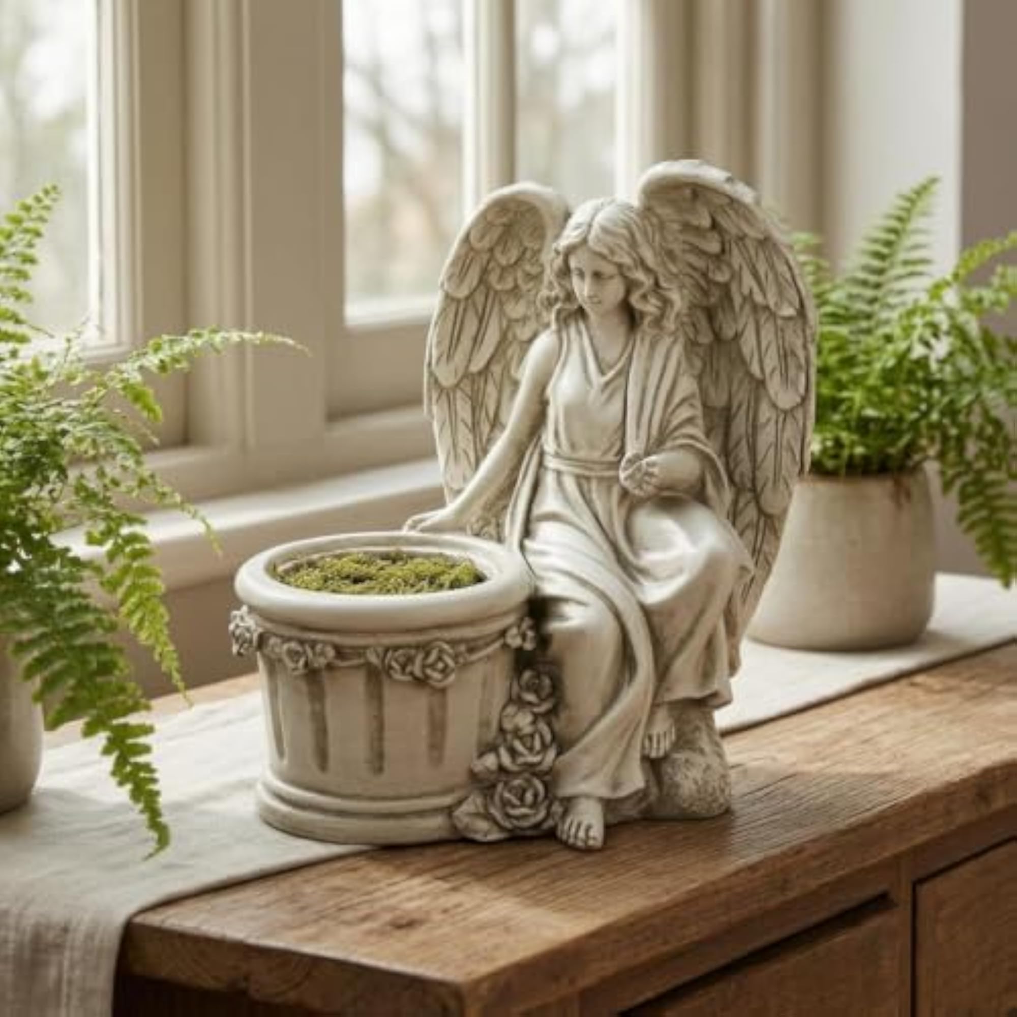 Antique Cream Ornate Angel Figurine Planter