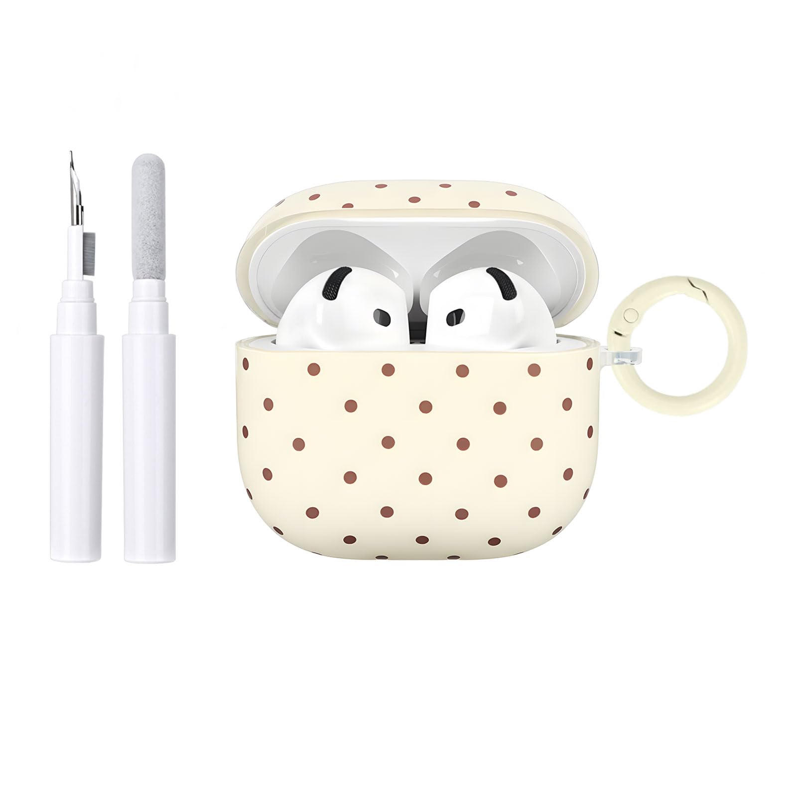 Coque pour AirPods 4 avec Kit de Nettoyage, Cute Fashion Polka Dot Motif Esthétique Design, Antichoc Porte - Clés Couvercle Soft Etui - Jaune