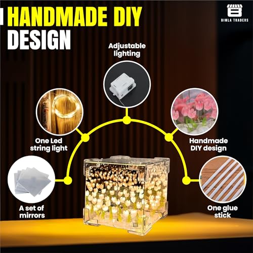 Image of CRAE Mirror Cube Tulip Lamp | DIY Flowers Led Decorative Lamp | Table Ornaments for Bedroom | Gifts for Woman | Valentine Gift (Cube Tulip)