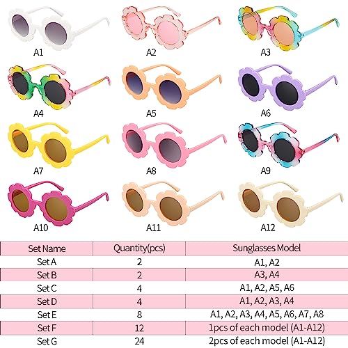 2/4/8/12/24 Pack Round Flower Sunglasses, Outdoor Kids Sunglasses Kit, 12 Color Options2