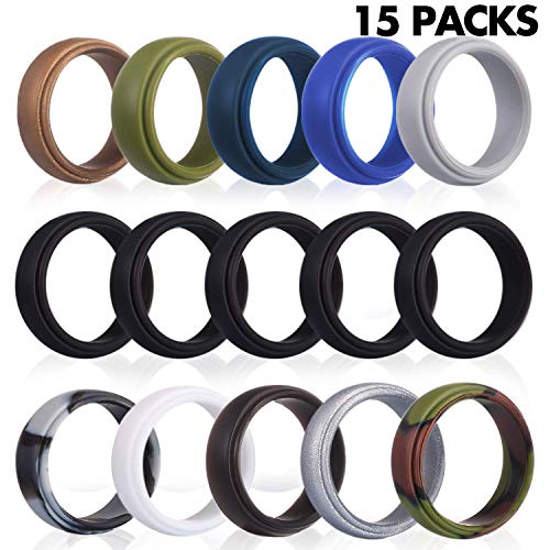 Rngeo Silicone Wedding Ring for Men, 15 Pack Rubber Bands for Men,