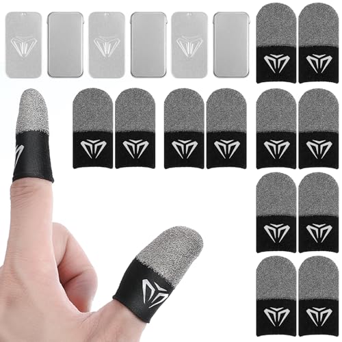 Wanmu 6Pairs Mobile Gaming Finger Sleeves, Ultra-Thin Silver Fiber Breathable Game Compression Thumb Sleeves Covers, Sweatproof Seamless Thumb Protector Support Stabilizer Finger Gloves (12Pcs)