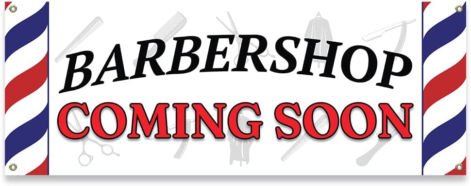 Barber Shop Coming Soon | 18" X 48" Banner | Heavy Duty 13oz. Outdoor Vinyl Single Sided with Grommets | Made in The USA