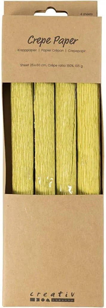4 Sheets of Premium Crepe Paper for Crafting – Yellowish Green, 180% Stretch, Ideal for Paper Flowers & Crafts by creativ