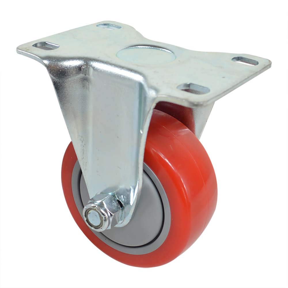 Big Horn 19788 Fixed Rigid Plate Wheel Casters with Red Polyurethane Wheels, 220 - Pound