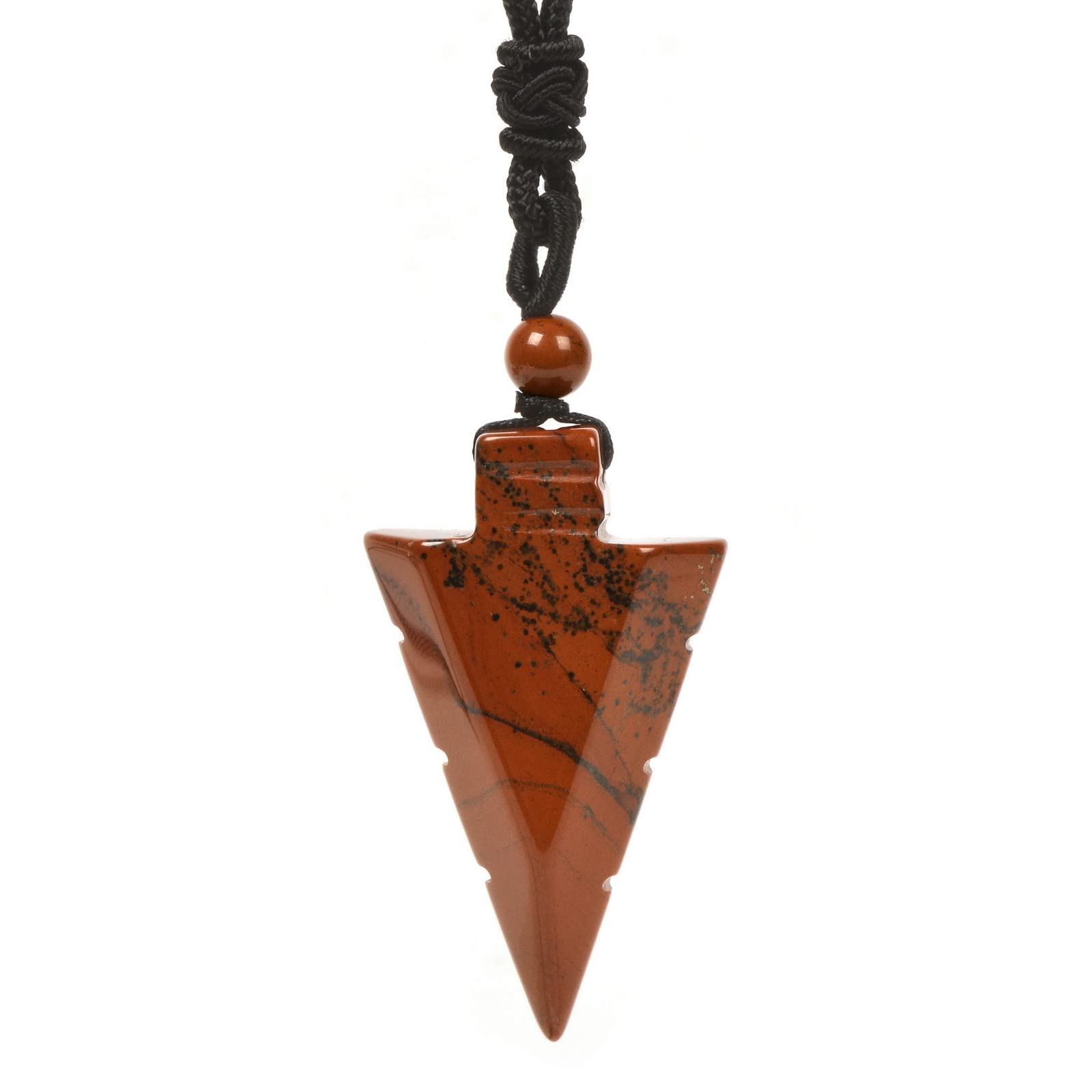 Justinstones Natural Gemstone 47mm Arrowhead Flatback Spearhead Healing Stone Crystal Christmas Tree Gift Amulet Pendant Adjustable Braided Cord Necklace 18 to 28 Inch