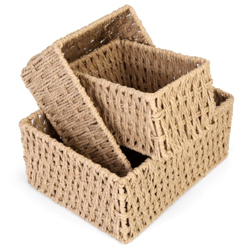 Wicker Storage Baskets for Shelves,Set of 3 Woven Storage Basket