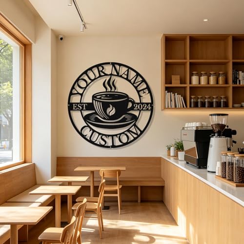 Image of Personalized Coffee Metal Sign, Custom Coffee Bar Signs, Custom Name Signs for Cafe Station, Coffee Wall Art Decor for Kitchen, Cafe Shop Decor, Cafe Lover Gift