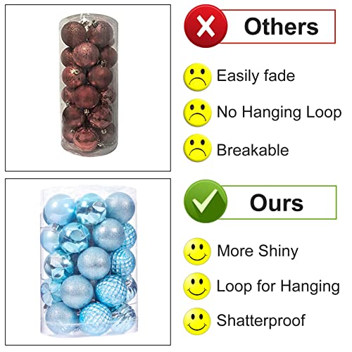 34Ct Christmas Ball Ornaments Shatterproof Christmas Hanging Tree Decorative Balls For Party Holiday Wedding Decor Babyblue, 2.36",60Mm #TOP3