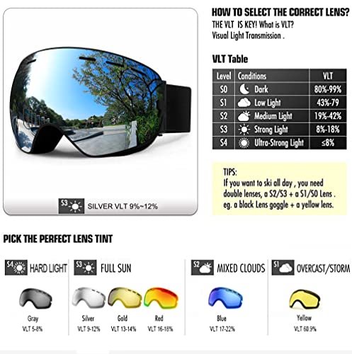 Sposune Ski Goggles Over Glasses - Snow/Snowboard Goggle For Men, Women & Youth - Uv400 Anti-Fog Snowmobile Goggles #TOP3
