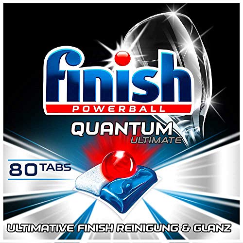 Finish Quantum Ultimate Spülmaschinentabs – Phosphatfreie Geschirrspültabs mit 3-fach Wirkung – Kraftvolle Reinigung, Fettlösekraft und Glanz – Sparpack mit 80 Finish Tabs
