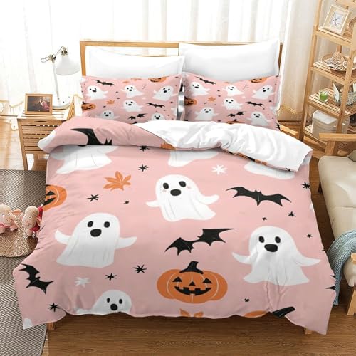 Linge de lit 3D fantômes d'Halloween en microfibre premium au toucher luxe pour lit simple