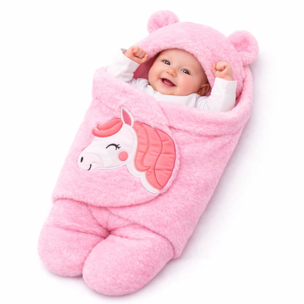 BRANDONN Super Soft Flannel Swaddle Hooded Wrapper Cum Blanket For New Born Babies (Pink, 0-6 Months), Lightweight-picture-47