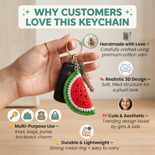 Image of Handmade Crochet Rose Flower Keychain for Women & Girls, Cute Red Flower Key Ring, Soft Yarn Knitted Charm, Romantic Gift, Bag Accessory, Car Key Holder, Aesthetic Handmade Gift