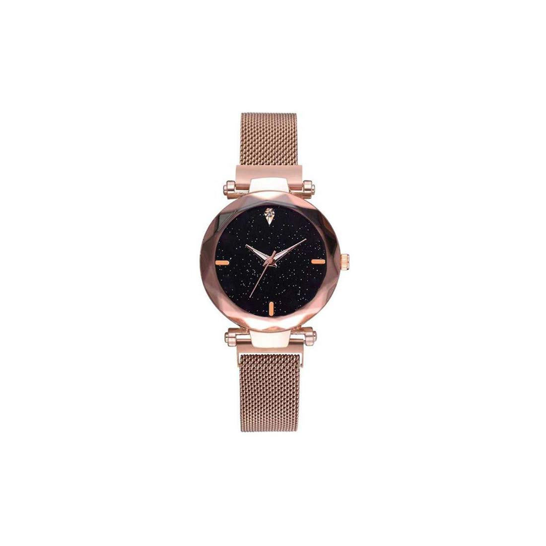 TIMESPACELuxury Fashion Girls Quartz Rhinestones Watches Ts-4024 Starry (Black dial Gold Strap) Ladies Wrist Watch with Thin Magnetic Strap for Girls