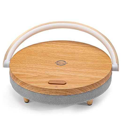 Portable Bluetooth Speaker with Wireless Charger and LED Night Light JACKYLED Fast Charging Stand for Indoor Outdoor Compatible with iOS and Android Devices iPhone AirPods2 Galaxy Wood Grain