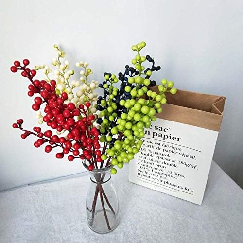 7pcs Artificial Small Berry Fruit Fruit Foam Bean Branch Simulation Plant Wedding DIY Home Garden Office Decoration - (Color: Blue)
