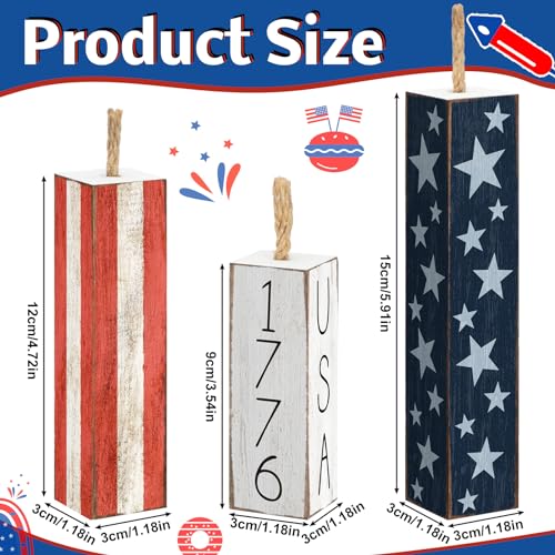 Image of Amyhill 3 Pcs 4th of July Decorations Set Wooden Patriotic Table Centerpieces Independence Day Wood Firework Fourth of July Table Signs for 250th Anniversary Home Farmhouse Decor (Classic Style)