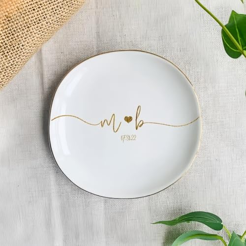 HDLOVE Vassoio Porta-anelli Personalizzato, Vassoio Porta-gioielli Personalizzato per Orecchini, Braccialetti, Porta-oggetti In Ceramica Con Testo, Vassoio Porta-anelli, Bomboniera per Matrimonio